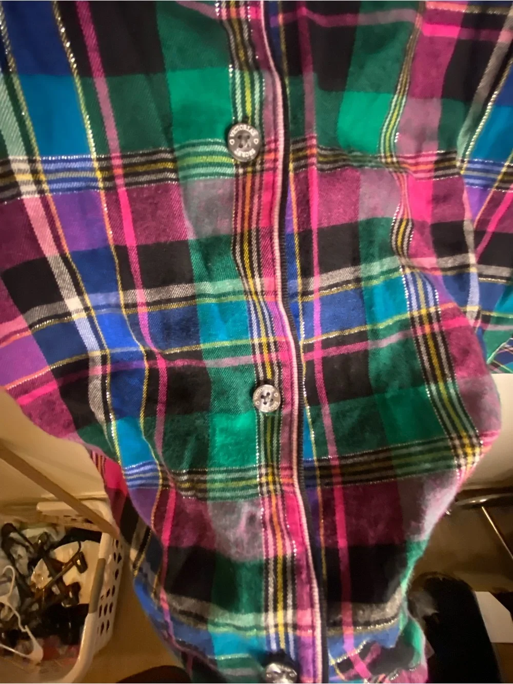 Victoria's Secret Plaid Button-Up PJ Jacket in Vibrant Pink, Green & Blue